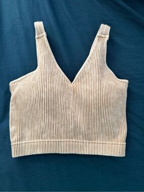 Zenane Ribbed V-Neck Crop Tank Top - Cream